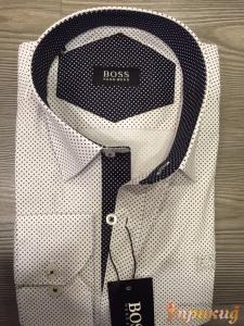 Белая классическая приталенная "Slim Fit" сорочка с чёрными точками HUGO BOSS